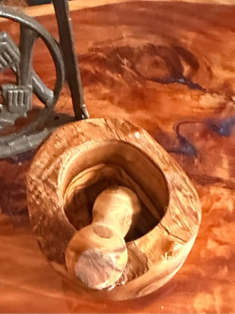 Hand-Carved Wooden Mortar and Pestle - Natural Wood